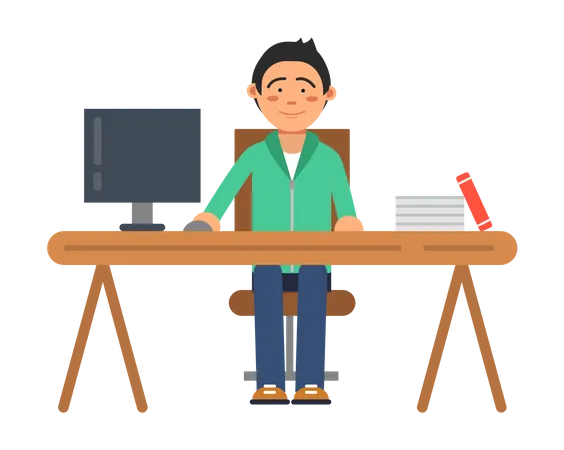 Freelance masculin travaillant au bureau  Illustration