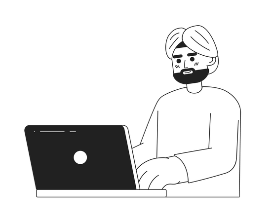 Homme indien brune avec une barbe noire en turban  Illustration