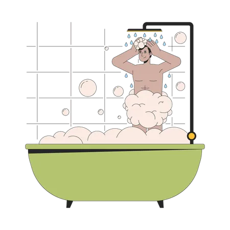 Homme indien se doucher dans la baignoire  Illustration