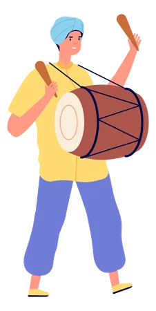 Homme indien jouant du tambour  Illustration