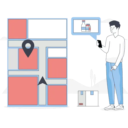 L'homme pointe l'emplacement de la carte  Illustration