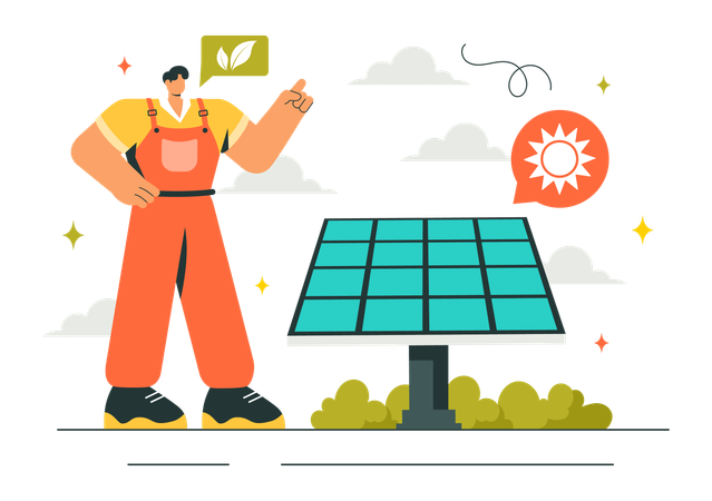 Homme installant un panneau solaire  Illustration