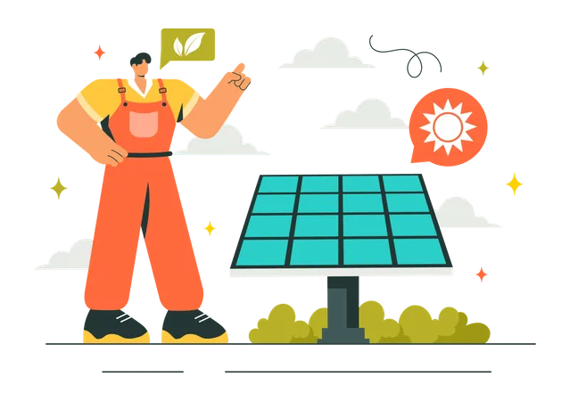 Homme installant un panneau solaire  Illustration