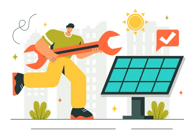 Homme installant un panneau solaire  Illustration