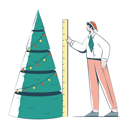 Un homme installe un sapin de Noël dans son bureau  Illustration