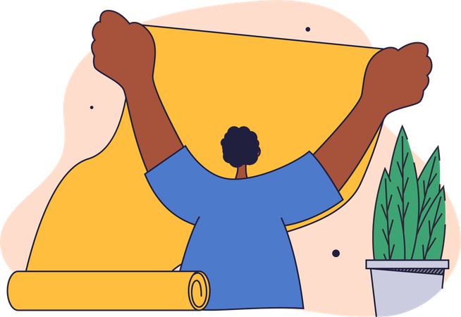 Un homme installe un volet de fenêtre  Illustration