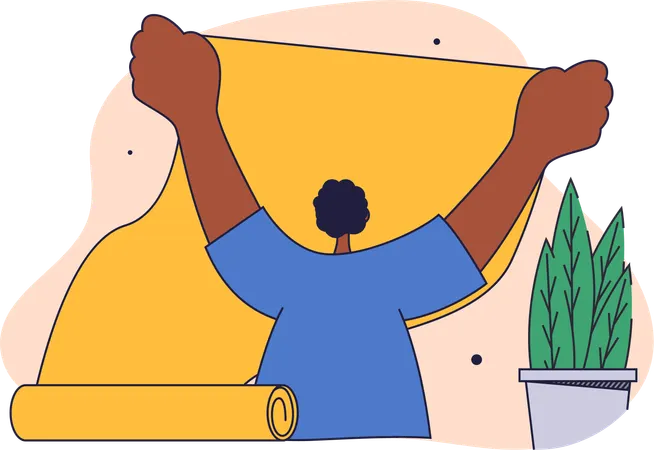 Un homme installe un volet de fenêtre  Illustration