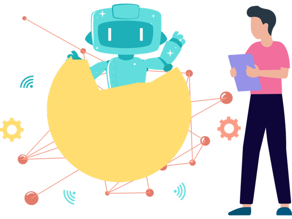 Un homme interagit avec le monde intelligent  Illustration