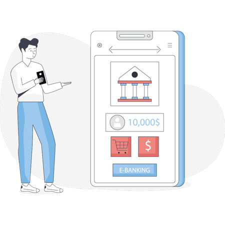 Un homme interagit avec une application bancaire mobile sur son smartphone, concentré sur la gestion de ses finances  Illustration