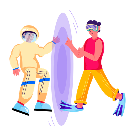 Homme interagissant via le portail VR  Illustration