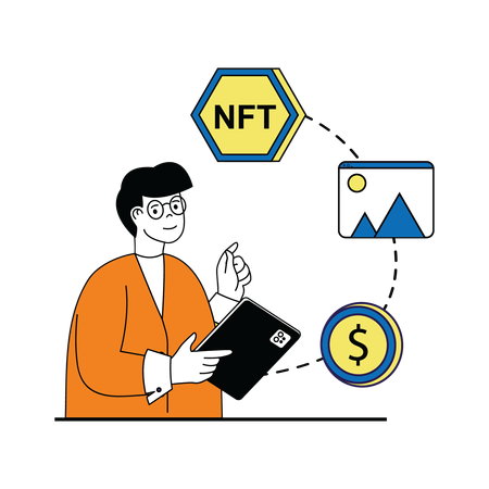 Homme investissant de l’argent dans NFT  Illustration