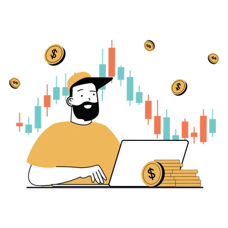 Homme investissant de l’argent en bourse  Illustration