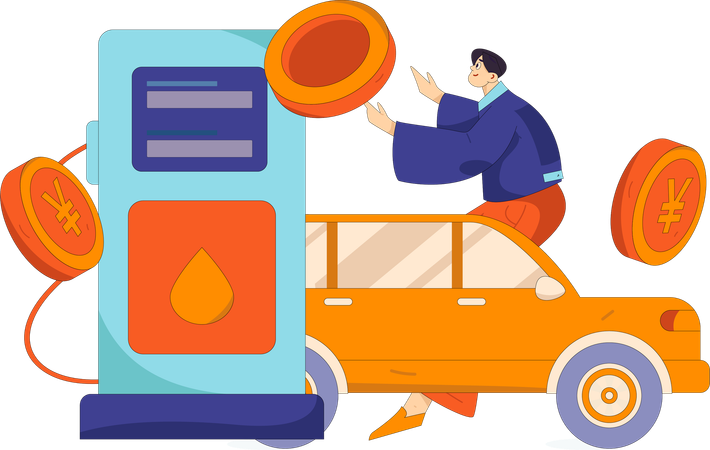 Un homme investit dans une pompe à essence pour voiture  Illustration