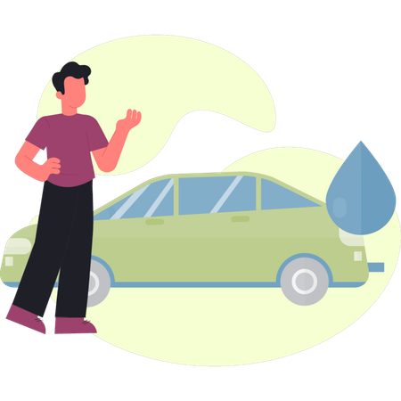 Un homme investit dans une pompe à essence pour sa voiture  Illustration