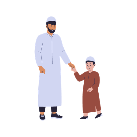 Homme et enfants islamiques  Illustration