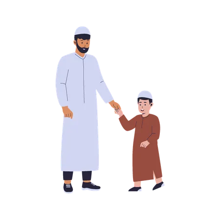 Homme et enfants islamiques  Illustration