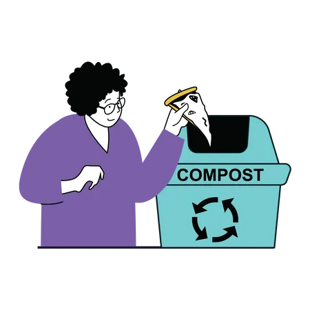 Homme jetant des déchets dans un bac à compost  Illustration