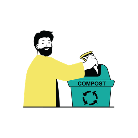 Homme jetant des déchets dans un bac à compost  Illustration