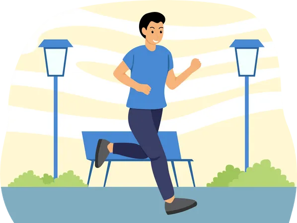 Homme faisant du jogging sur la route  Illustration