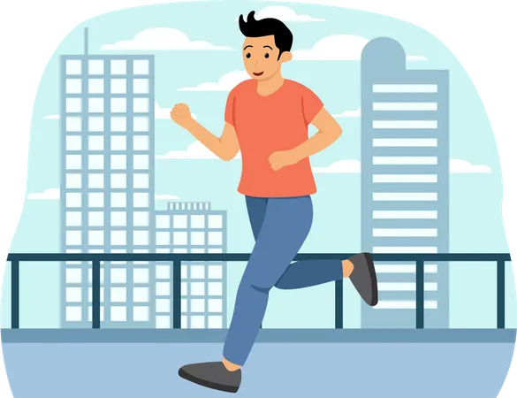 Homme faisant du jogging sur la route  Illustration