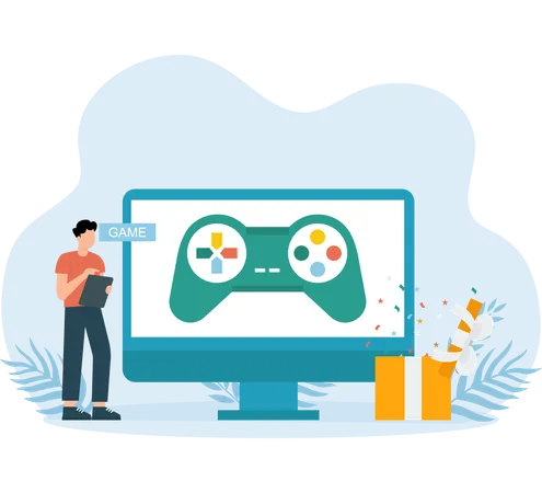 Homme jouant à des jeux en ligne  Illustration