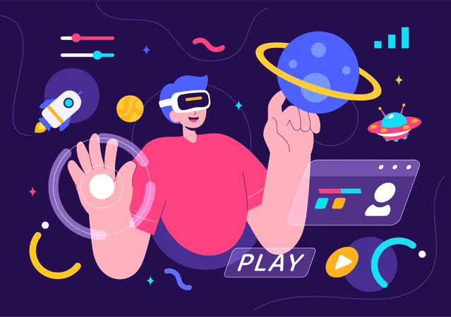 Homme jouant à un jeu de réalité virtuelle  Illustration