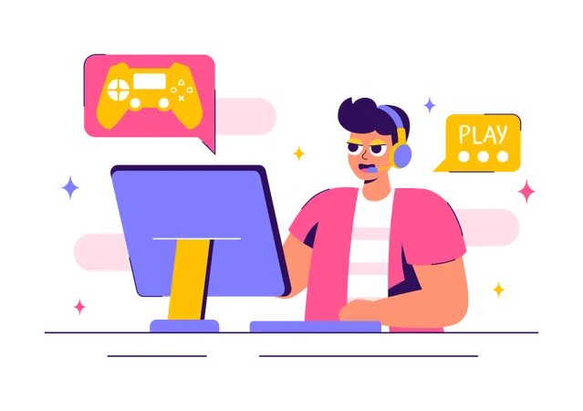 Homme jouant à un jeu multijoueur  Illustration
