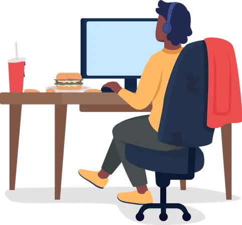 Homme jouant à un jeu sur un bureau avec Burger  Illustration