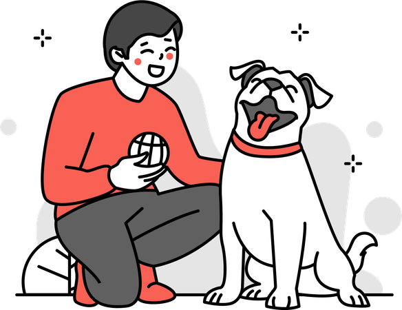 Homme jouant au ballon avec un chien  Illustration