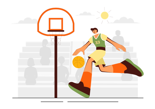 Homme jouant au basket-ball portant un uniforme de basket-ball sur un terrain  Illustration
