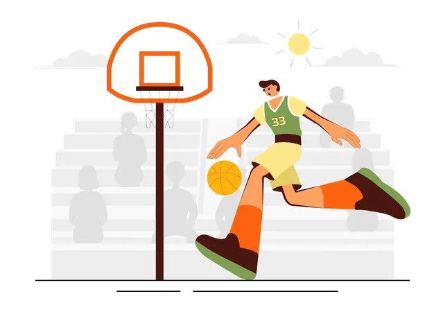 Homme jouant au basket-ball portant un uniforme de basket-ball sur un terrain  Illustration