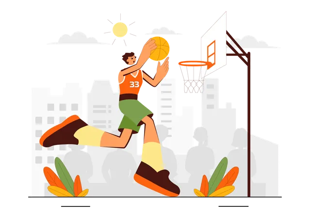 Homme jouant au basket-ball portant un uniforme de basket-ball sur un terrain pour un tournoi  Illustration