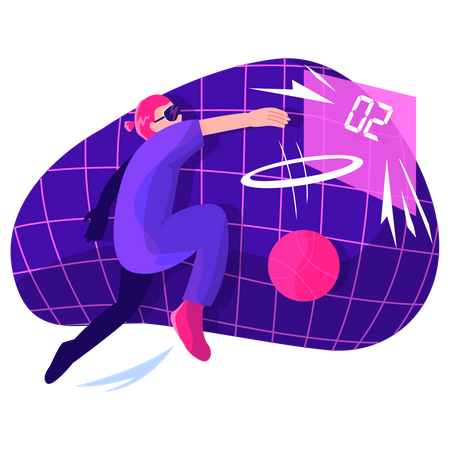 Homme jouant au basket dans le métaverse  Illustration