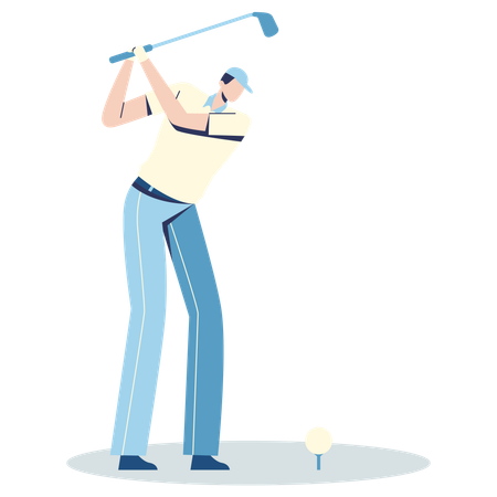 Homme jouant au golf selon la technique du Tee Off  Illustration