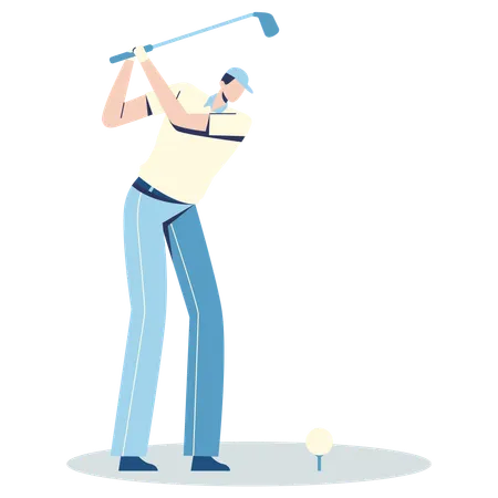 Homme jouant au golf selon la technique du Tee Off  Illustration