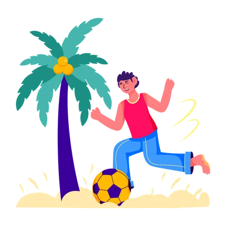 Homme jouant au football sur la plage  Illustration