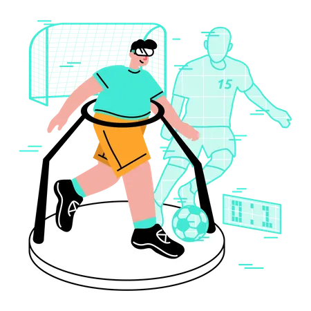 Homme jouant au football virtuel  Illustration