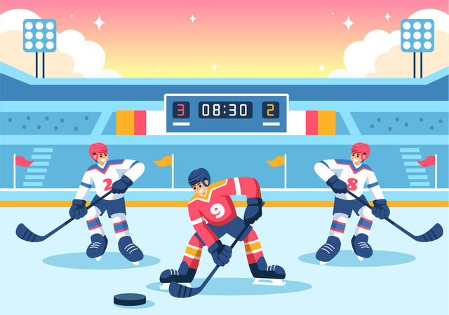 Homme jouant au hockey sur glace  Illustration