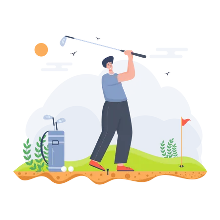 Homme jouant au golf  Illustration