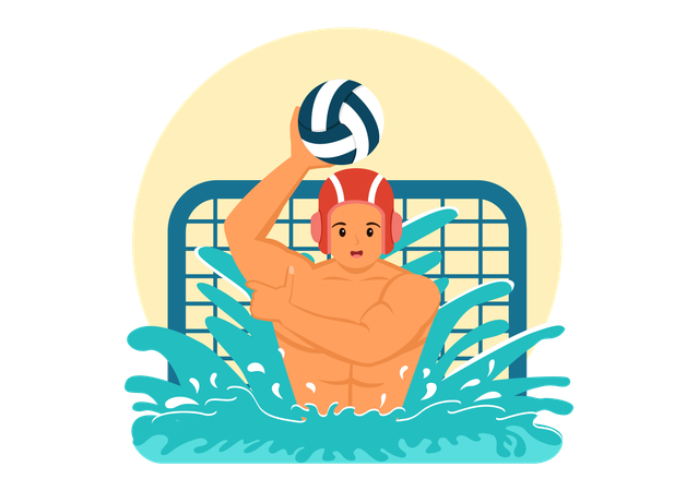 Homme jouant au volley-ball dans la piscine  Illustration