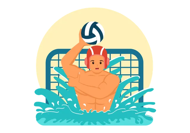 Homme jouant au volley-ball dans la piscine  Illustration