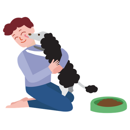 Homme jouant avec un chien  Illustration