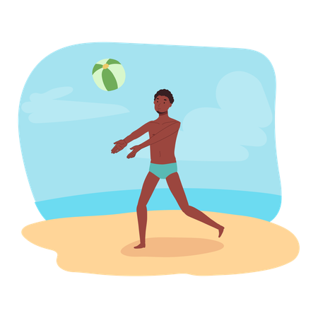 Homme jouant avec un ballon de plage  Illustration