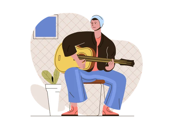 Homme jouant de la guitare  Illustration