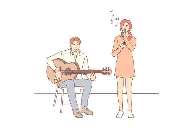 Homme jouant de la guitare et fille chantant  Illustration