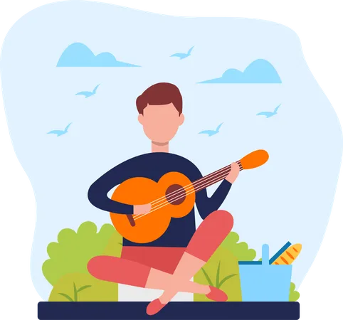 Homme jouant de la guitare en plein air  Illustration