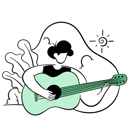 Homme jouant de la musique de guitare jam session  Illustration