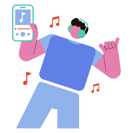 Homme jouant à l'application musicale  Illustration