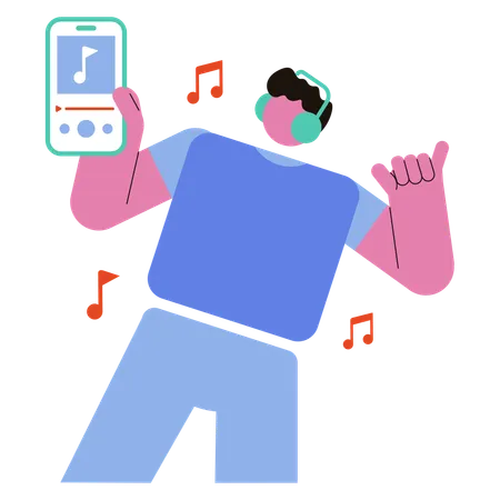 Homme jouant à l'application musicale  Illustration