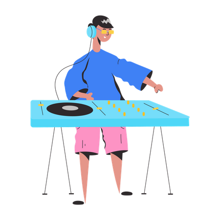 Homme jouant de la musique DJ  Illustration